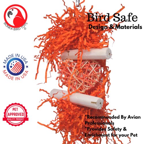 Bonka Bird Toys 3885 Orange Heart Log 10" High by 5" Wide Medium ParrotForaging Chew Cage Toy, Conures, Ringneck, Quakers, and Similar
