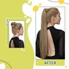 RUNATURE Human Hair Ponytail Extension Blonde Clip in Ponytail Hair Extension Dark Blonde Highlight Caramel Blonde Short Ponytail Human Hair Extensions Straight Pony Tails Hair Extension 12 Inch 70g