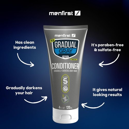 MENFIRST Gradual Gray Darkening Conditioner for Men - For Sensitive Skin - Gray Reducing, Lightweight and Hydrating Conditioner - Paraben and Sulfate Free - 1 pack - 4 oz - 120 ml