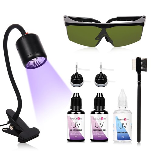 Arison Hair UV Glue V Light Kit Tools Clear Glue UV Lamp Wig Extensions 2 Bottles 30g Glue 30g Remover Professional Hairdresser