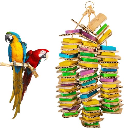 MYFAMIREA Parrot Toys for Medium Birds, Parrot Chewing Toy Cardboard Bird Toys Natural Wooden Bird Cage Chewing Toy for African Greys, Cockatoos, Macaws, Small and Medium Birds