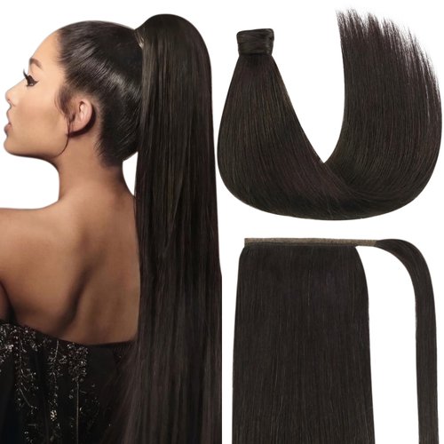 Ve Sunny Real Hair Ponytail Extension Dark Brown Ponytail Extension Human Hair Darkest Brown Ponytail Extension Real Human Hair Easy Installation Clip in Ponytail Hair Extensions 80g 14inch