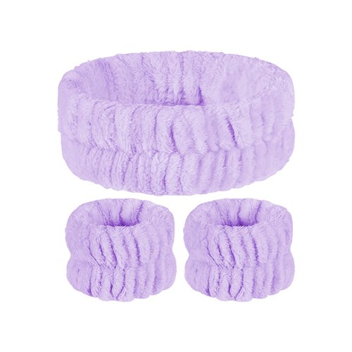 AEGYPIUS Face Wash Headband And Wristband Set, 3 Pcs Headband for Washing Face Wash Wristbands, Spa Headband And Wristband Set Headband And Wristband Set for Face Washing Purple Face Wash Wristbands