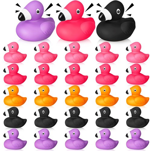 JellyArch 25 Pcs Mini Flamingo Rubber Duckies Bulk Cute Flamingo Duck Bath Floating Squeaky Mini Rubber Ducks for Shower Party Favors Birthday Cake Decorations Holiday, 5 Colors