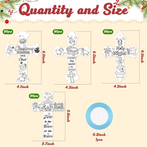 CY2SIDE 80PCS Color Your Own Christmas Nativity Cross Make Your Own Nativity Scene Cross Ornaments for Kids DIY Christmas Christian Religious Sunday School Crafts for Kids and Fun Home Activities