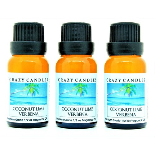 Crazy Candles Coconut Lime Verbena (Made in USA) 3 Bottles 1/2 FL Oz Each (15ml) Premium Grade Scented Fragrance Oil