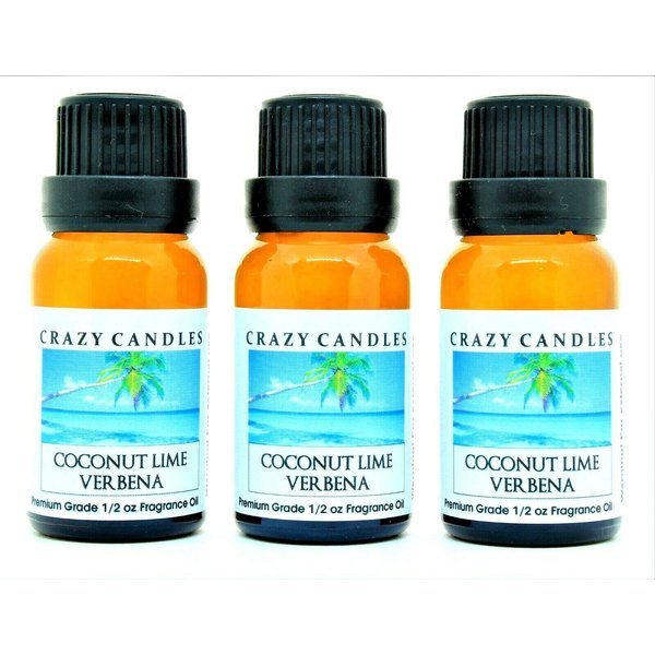 Crazy Candles Coconut Lime Verbena (Made in USA) 3 Bottles 1/2 FL Oz Each (15ml) Premium Grade Scented Fragrance Oil