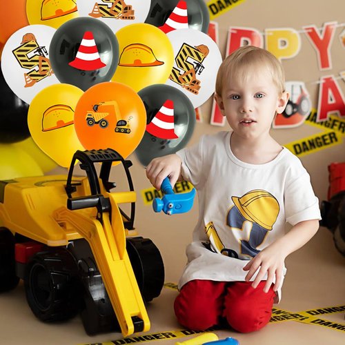 Yellow Black White 4th Birthday Balloons for Boys Girls 4th Birthday Party Decorations, 12inch 12pcs Construction Happy 4th Birthday Balloons Party Balloons for Boys Girls Construction Theme Party