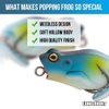 Lunkerhunt Frog Fishing Lure for Bass Fishing | Popping Frog 0.5 oz | Topwater Fishing Bait with Weedless Hooks, Hollow Body (Herring)