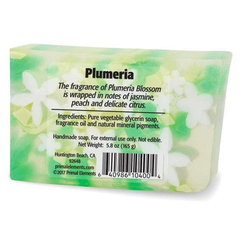 Primal Elements Glycerin Bar Soap | Helps All Skin Types, Sensitive, Oily & Dry Skin | NO PARABENS, VEGAN, GLUTEN FREE, 100% VEGETABLE BASE - (Plumeria)