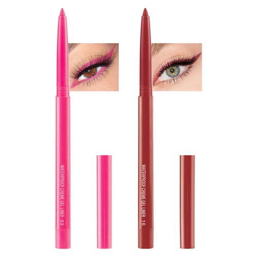 Pink & Red Gel Eyeliner, 2 Colors Eyeliner Crayon Pencils, Waterproof Long Lasting Smooth Smudge-Proof, Matte Cream Waterline Eyeliner Eye Makeup for Women Delineadores De Colores Para Ojos(02+16)