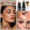 QIUFSSE Bronzer Stick Highlighter Stick Cream Contour Stick Makeup,2PCS Mineral Contour Kit with Contour Brush,Long Lasting & Smooth Highlighters Makeup Stick for Women-Medium