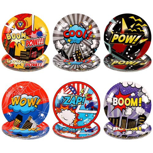 XIHIRCD 60pcs Hero Birthday Party Plates, Hero Birthday Party Supplies Theme Party Plates Supplies Super Theme Disposable Super Plates for Party Decorations (Hero City Theme)