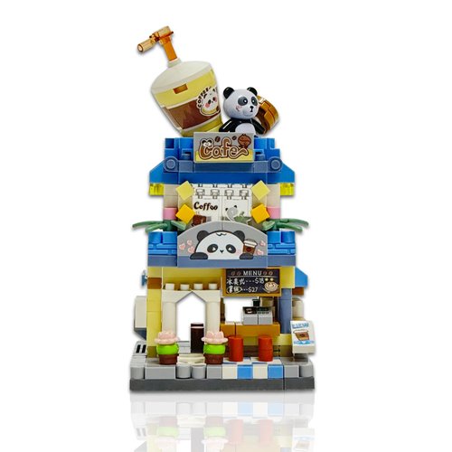HOUXIPUPY Panda Coffee-Shop Building-Blocks Set- Mini Blocks Cafe House Construction Building Blocks Collection Set 410 PCS for Teen and Adults, as Celebration