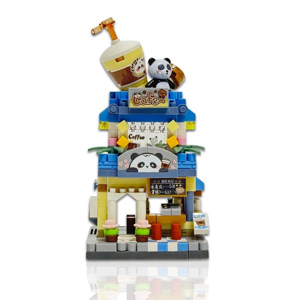 HOUXIPUPY Panda Coffee-Shop Building-Blocks Set- Mini Blocks Cafe House Construction Building Blocks Collection Set 410 PCS for Teen and Adults, as Celebration