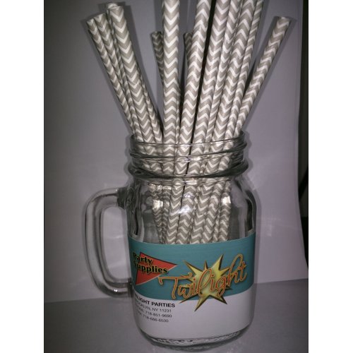 Gray Chevron Stripe Vintage Paper Drinking Straws 25 ct. - Twilight Parties
