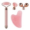 4-in-1 Face Massager and Gua Sha Set for Women, Rose Quartz Face Roller Skin Care Tools Electric Eye Massager Tool for Face Skin Roller