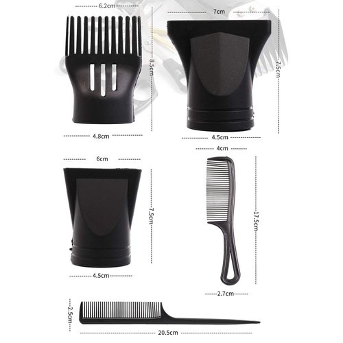 1Set Black Portable Replaceable Multifunctional Hair Dryer Blower Nozzles with Combs Barber Salon Home Use Flat Mouth Air Wind Concentrators for Hair Drying Styling