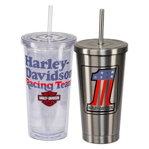 Harley-Davidson Racing Tumbler Set, Double-Wall Stainless Steel- 16 oz. & 18 oz.