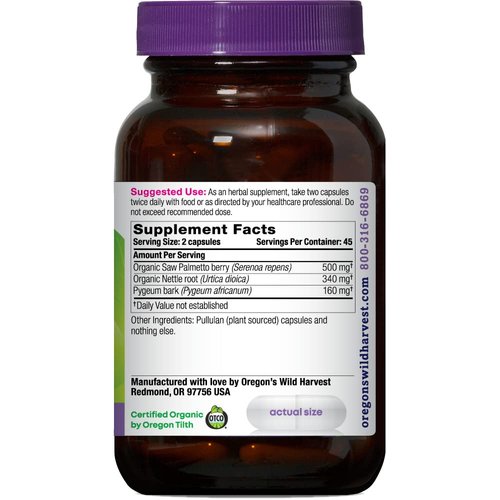 Oregon's Wild Harvest Saw Palmetto Pygeum Organic Herbal Supplement, 90 Count