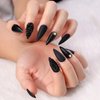 Artquee 24pcs Press on Nails Black Medium Long Almond Stiletto Matte Mixed Glossy Fake Nails False Tips Manicure for Women Including 2pcs 3D Rhinestones Nails and 2pcs Gold Nail Studs