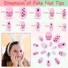 144 Pcs Thrilez Kids Press on Nails for Girls, Teens - Artificial Nail Tips, Pre Glue Full Cover Short Nails - Nail Art Decoration (Pink Series)