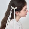 10 PACK White Lace Hair Bows Clips, Lace Hair Bow Clips for Women, Tulle Bowknot Hair Clips, Long Tail Hair Accessories, Cute Tassel Hair Ribbons
