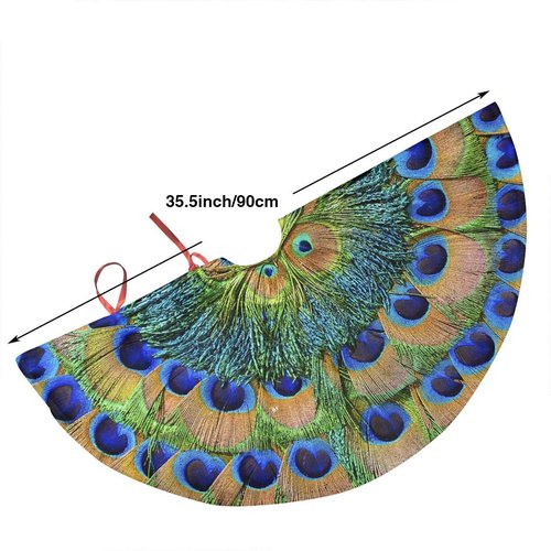 SDSQ HOME Peacock Feathers Circle Traditional Christmas Tree Skirt 35.5 Inch - Holiday Party Decoration