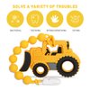 Baby Construction Vehicles Teething Toys,Food Grade Silicone Teether with One-Piece Pacifier Clip Holder,Shower Gift for 3 Months+ Boy and Girl,BPA Free,Freezer Safe. (Bulldozer)