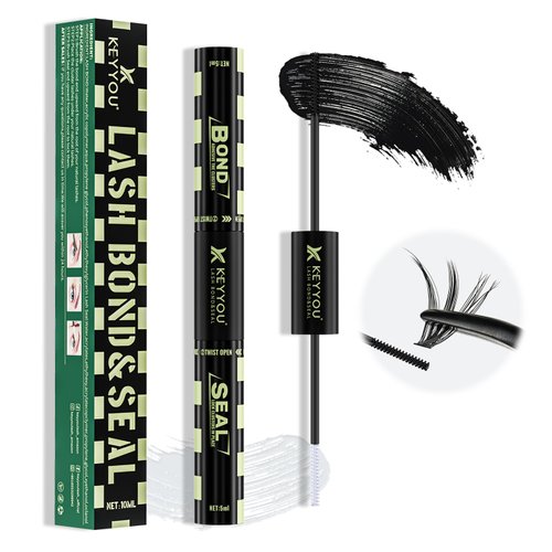 Lash Bond and Seal 10ML Bond and Seal Lash Glue KEYYOU Lash Cluster Glue Mascara for Long Lasting WaterProof Lash Extension Glue Black-5ml+5ml