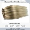 Sew in Hair Extensions Real Human Hair, 16 Inch 100G Weft Hair Extensions Human Hair, Balayage Ash Blonde to Blonde Highlights Hand Tied Weft Hair Extensions Human Hair Bundles Sew in Weft Extensions
