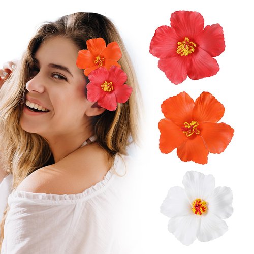 Andibro 3PCS Hawaiian Flower Hair Clips, Plumeria Hibiscus Hair Clip Beach Flower Foam Hair Acces...