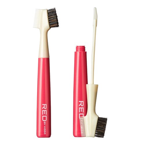 Red by Kiss Hair Brush with Edge Fixer Gel 3 in 1 Edge Control Styler for Styling, Boar Bristle Brush Pocketable Long Lasting Baby Hair Control Strong Hold for Women, VERY CHERRY