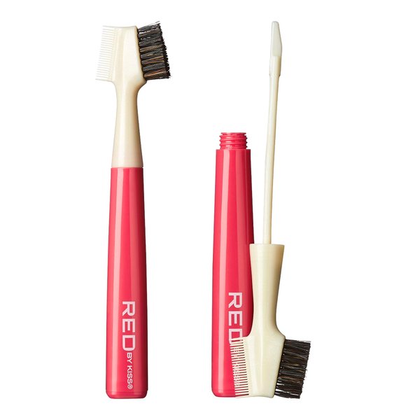 Red by Kiss Hair Brush with Edge Fixer Gel 3 in 1 Edge Control Styler for Styling, Boar Bristle Brush Pocketable Long Lasting Baby Hair Control Strong Hold for Women, VERY CHERRY