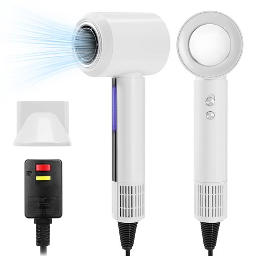 High-Speed Hair Dryer 110000 RPM Brushless Motor 200 Million Negative Ionic Blow Dryer for Fast Drying, Low Noise Thermo-Control Hair Dryer with Magnetic Nozzle (White)
