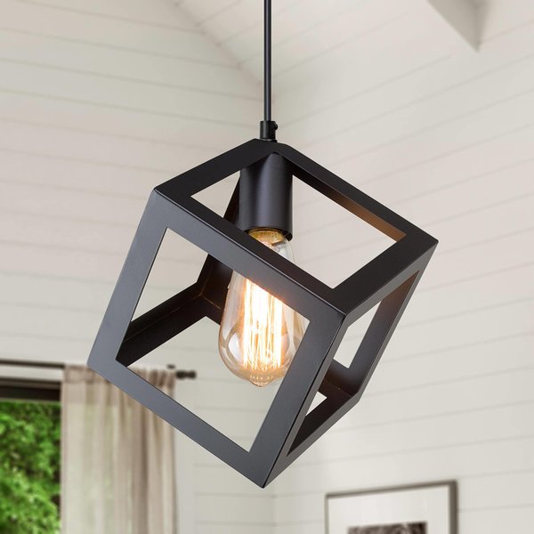 Modern Pendant Light Fixture, Black Geometric Square Hanging Pendant Lighting Ceiling Fixture for Kitchen Island, Foyer, Hallway, Bedroom, and Entryway