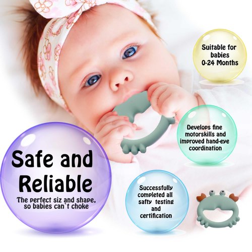 Teething Toys 3-6 Months, Teethers for Babies 3-6 6-12 Months for Teething Relief, Baby Teether Teething Toys 100% Silicone, Newborn Infant Sensory Baby Toys 0-6 Months,bebe mondo (Crab)
