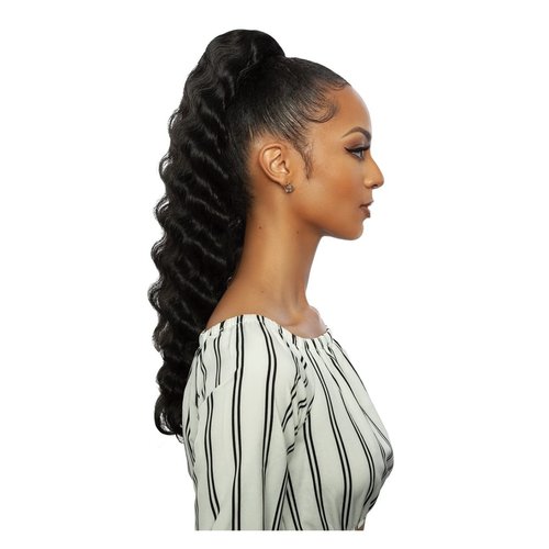 Mane Concept Human Hair Blend Ponytail Brown Sugar Wrap N Tie BSWNT07 Crimp Wave Wnt 22" (1B)