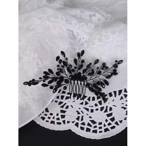 YERTTER Black Crystal Hair Comb Vintage Beaded Bridal Headpiece for Women's Wedding and Special Occasions
