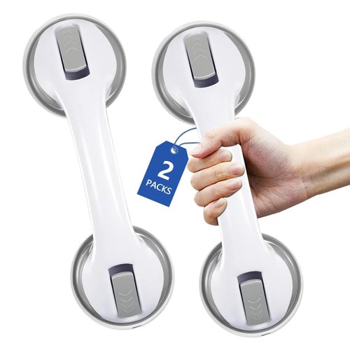 Grab Bars for Bathtubs and Showers, 12 Inch Shower Handle Strong Suction Shower Grab Bar,Shower Handles for Elderly Suction Handicap Safety Handrail,Bathroom Grab Bar for Senior(2 Pack)