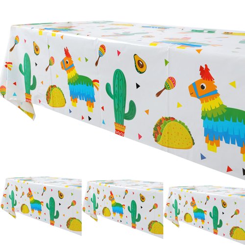 GGDE Cactus Llama Taco Tablecloth Mexican Fiesta Theme Plastic Table Cover Birthday Baby Shower Taco Night Party Decor Supplies 4 Pcs