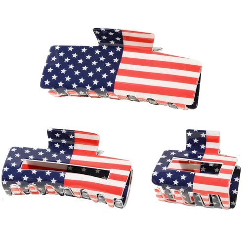 Beleda 3Pcs American Flag Hair Claw USA Patriotic Hair Clips - Red, White, Blue Party and Election Supporter Accessories