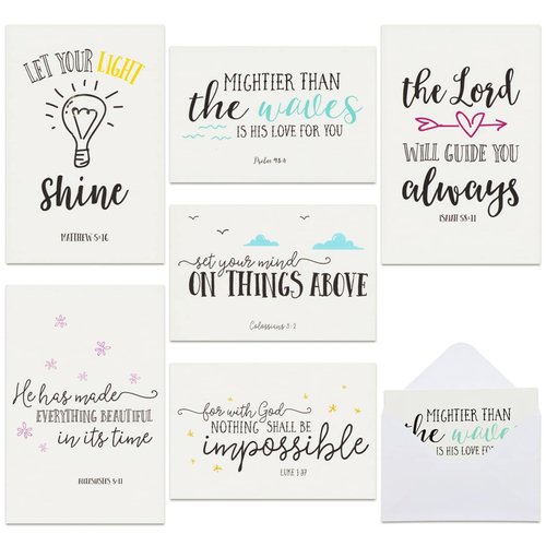48 Pack Inspirational Cards with Envelopes, Christian Greeting Cards with 6 Bible Verse Quotes, 10 x 15 cm
