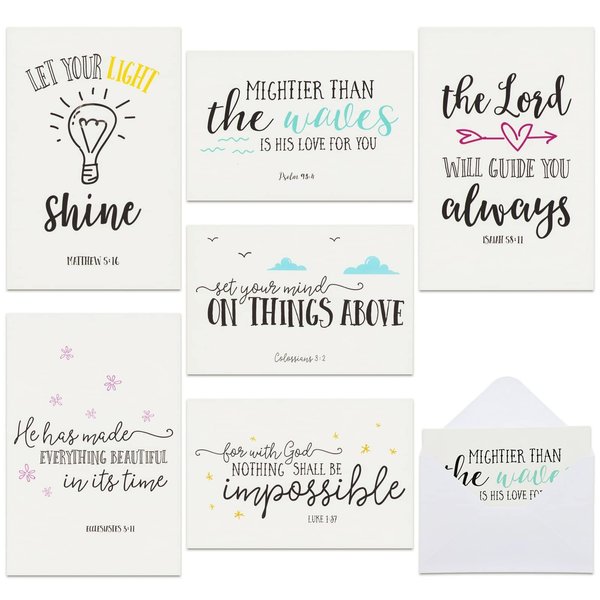 48 Pack Inspirational Cards with Envelopes, Christian Greeting Cards with 6 Bible Verse Quotes, 10 x 15 cm