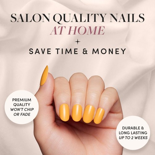 Glamnetic Press On Nails - Sunset Orange | Opaque Trendy Orange Short Round Fake Nails, Reusable | 12 Sizes - 30 Nail Kit