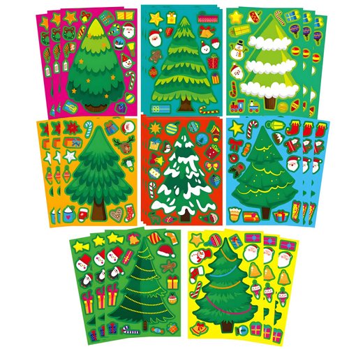 Christmas Stickers, Christmas Tree Stickers for Kids, 24 Sheets Christmas Crafts for Kids, Make Your Own Christmas Tree Stickers Christmas Gifts for Christmas Activities Games Party Favors Supplies