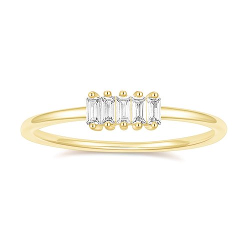 TIGRADE 1.5mm Eternity Ring 14k Gold Plated Stacking Ring Baguette Cubic Zirconia Petite Wedding Band for Women Size 3-12, Gold, Size 8