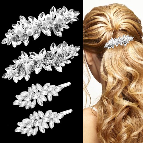 REDANHA 4 Count Rhinestone Bridal Hair Clip, Hair Clips, Rhinestone Jewelry Barrette Vintage Hair Accessories Pearl Hair Clips for Women Wedding