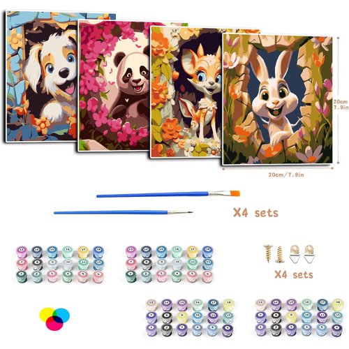 Zythron Painting by Numbers Kits, 4 Pack Paint by Numbers kit for Kids, 8x8 Inch DIY Easy Acrylic Oil Painting Craft Set Beginners for Kids Acrylic Painting kit Kids Paint by Numbers