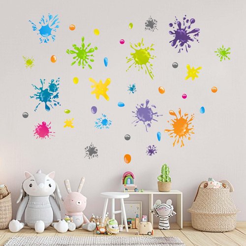 PinkEleph Colorful Paint Splatter Wall Decals - Classroom Wall Stickers - Bedroom Baby Nursery Kids Room Daycare Playroom Wall Decor